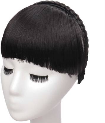 Ritzkart Girls Headband Hair Bangs with braid Neat Fringe Extensions Synthetic Hair Accessories Braided Hairband Forehead Bangs with Headband ( BLACK ) Braid Extension