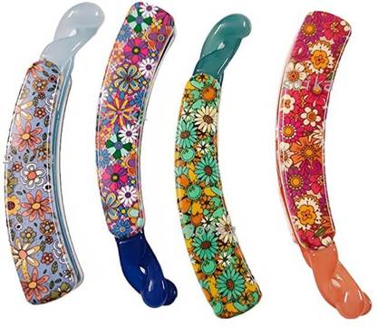 Rubela Printed Banana Clips Hair Clip Ponytail Holder for Girls & Women – Random Design Banana Clip