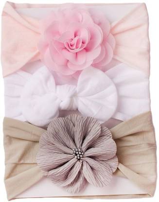 SYGA 3 Pcs Bow & Flower Stretchable Nylon Headband for Newborn Infant Toddlers Baby Head Band