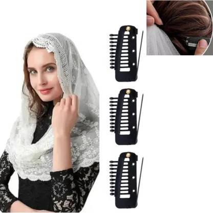 OLLIVOO 3 Pc Chunni Dupatta Clips with Safety Pin, 10-Teeth Strong Chunni Grip Hair Pin