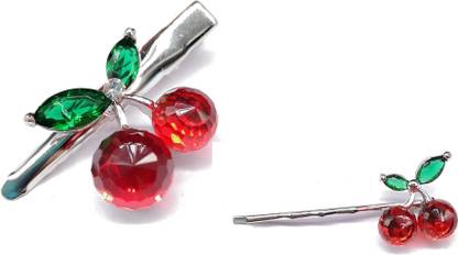 OLLIVOO Set Of 2 Hair Clip Red Cute Cherry Charmed Alligator Pony Tail Holder And Hair Pin