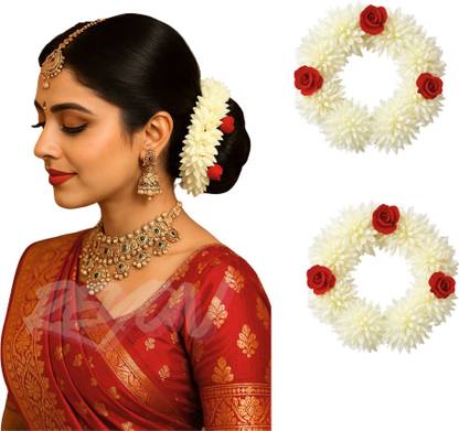 PACTIV 2pcs Artificial Mogra Gajra for Women Hair | Handcrafted Gajra for Bun Styling Bun