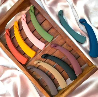 DN Creation Women's Set of 3 Fishtail Grip Matte Curved Banana Hair Clips Banana Clip