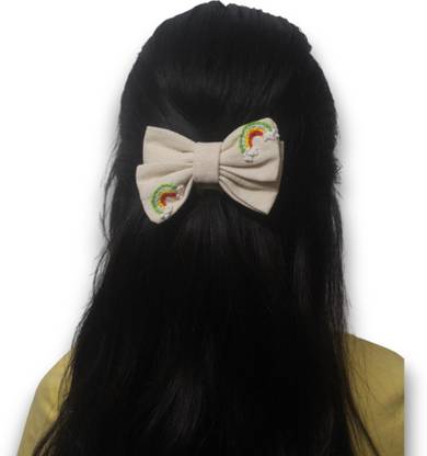 Laveni Creations Handmade Embroidered Rainbow Medium Bow Hair Clip – Barrette Clip Back Pin