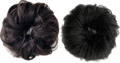 Curated Cart Messy Bun Hair Piece Hair Extension Color Black & Brown (2 Pc-Black & Brown) Bun