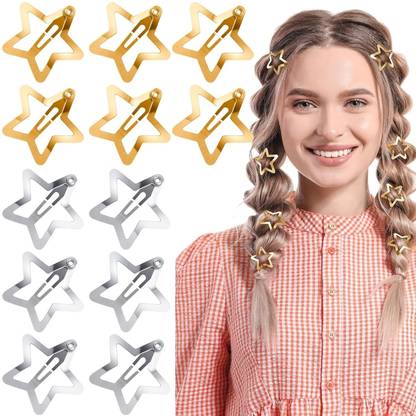 ayushicreationa 10 PC Star Clips Silver and Golden Snap Hair Accessories Metal Non Slip Clips Hair Pin
