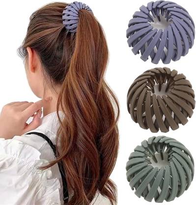BBBIKINI 3P Bird Nest Magic Claws Retro Retractable Ponytail Braid Fixer Korean Hair Clip Bun