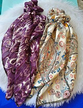 Proplady Voguish Combo (Set of 2) Chiffon Printed Long Tail Ponytail Scrunchies Rubber Band