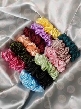 CraftyGlam by Chitrakala Luxury Pastel Satin Scrunchies for Women pack of 12 Rubber Band