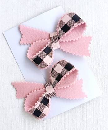 LuvSaa Essentials Twisted Hair bows pink/black | MADE WITH LEATHER/GLITTER SHEET | HANDCRAFTED Back Pin