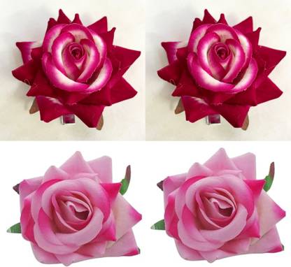Fezzalo 4 pcs Combo Stylish Red & Pink Multicolour Artificial Hair Rose Flower Hair Clip Bun Clip