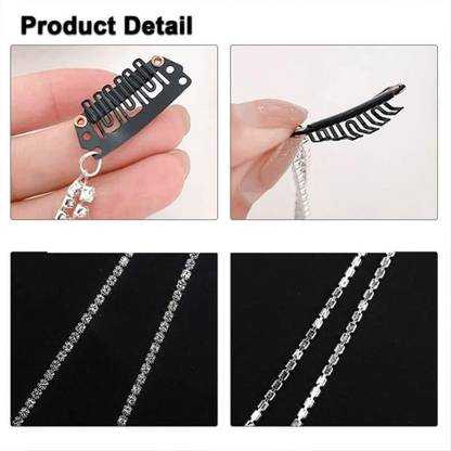 Beauty Flow 2PCS Premium Sliver Rhinestones Hair Chains, 20 Inch Long Bling Hair Chain