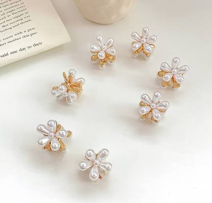 GLIMM Mini Pearl Flower Hair Claw Clips pack of 12 pcs Hair Claw