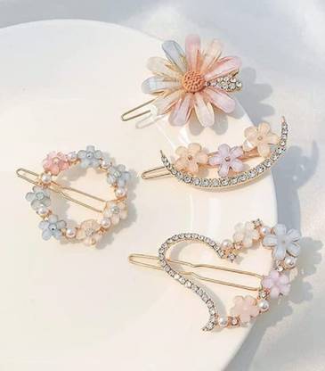 Blubby Pearl Korean Hair Clips Hair Pin for Girls Women (Pack f 4) Hair Clip