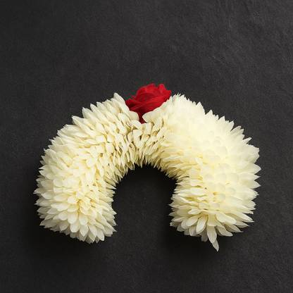 Glashhiya Traditional Artificial White Mogra and Red Rose Gajra Bun Clip