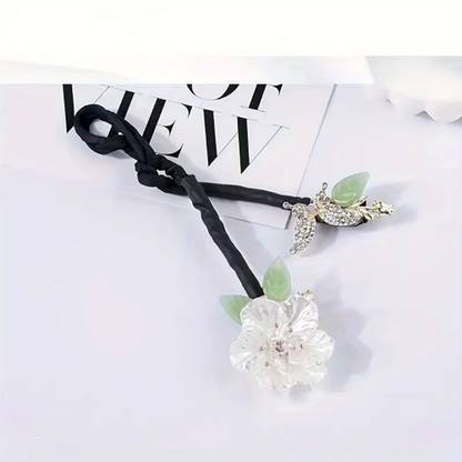 Ashkash 1pc Elegant Floral Hair Bun Maker, Rhinestone Butterfly Simple Twist Clamp Bun Stick