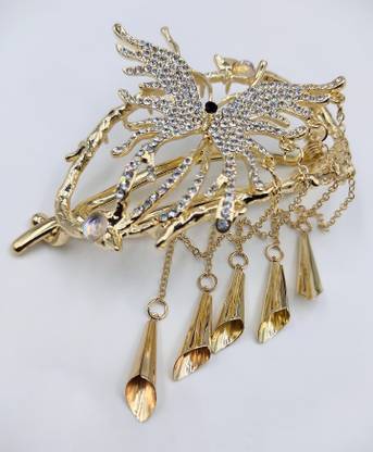 Ashkash 1pc, Chinese Style Rhinestone Butterfly Wind Chime Tassel Twist Clip Banana Clip