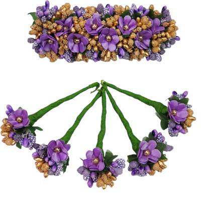 AGASTHIYAR TRADERS VJP Purple small flower Gajra with 5 additional flower pins Hair Accessory Set