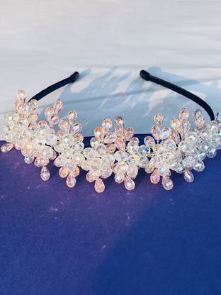 ZariDesigner handmade beaded bunch crystal hair band for girls Hair Band  (Pink)