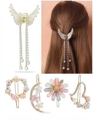 Blubby Butterfly Clutcher and Korean Clips for Women 5 Pieces Combo Hair Claw