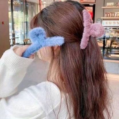 Balasundri Soft Fur Hair claw jaw clip matte big Korean fancy hair clutcher Pack of 2 Hair Claw