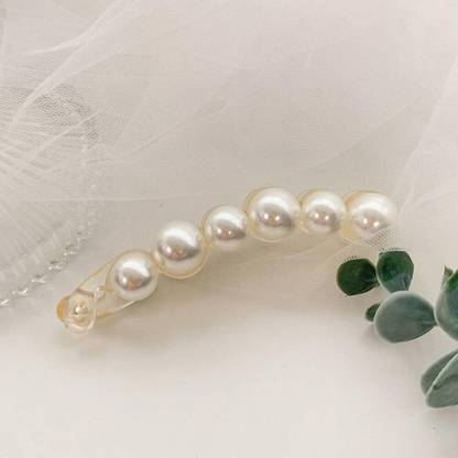 DN Creation Set of 1 Pearl French Barrettes Rhinestones Ponytail Holder Banana Hair Clips Banana Clip