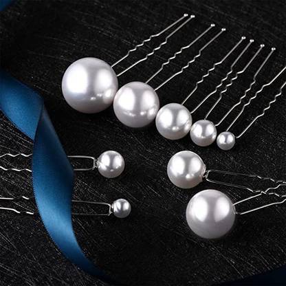 VSAKSH Pieces Wedding White Pearl Hair Pins Bridal Rhinestone, U Shaped Bobby Pin Hair Hair Pin
