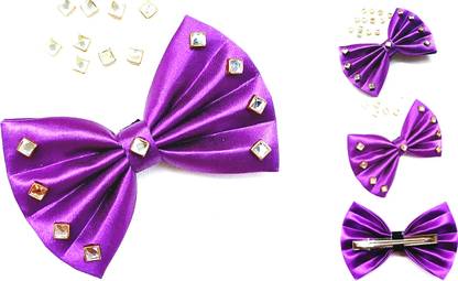 LuvSaa Essentials Kundan Purple Fabric Bow | HANDCRAFTED | make beautiful hairstyles. Back Pin