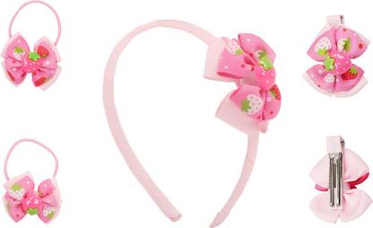 Baby Moo Strawberry Pink Headband Set / Baby Rubber Band Head Band