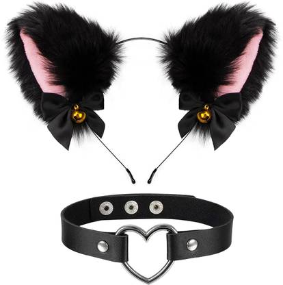 ELEPHANTBOAT Cat Ears Headband Choker Set Women Girls Cosplay Plush Furry Ears Hair Band