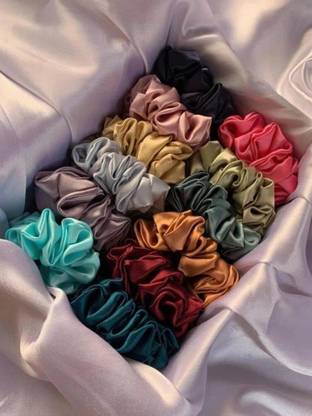 avnish Silk & Satin Scrunchies Silky Ponytail Hair Tie Soft Elastic (12 Pcs) Rubber Band