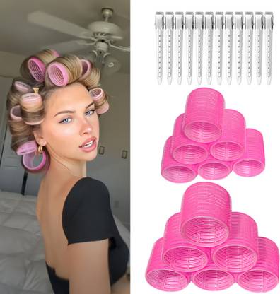 Views Hair Rollers 6Pc Large Hair Curlers & 6Pc Medium Rollers and 12Pcs Hair Clips Hair Accessory Set
