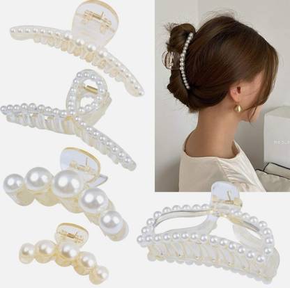 Mana Pearl Hair Clips,Elegant Hair Clip Strong Hold Jaw Clips,Big Pearl Hair Claw Hair Claw