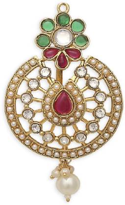Oomph Maroon & Green Kemp Stones Hair Bun Pin - Juda Pin - Ethnic Chandbali Bun Clip