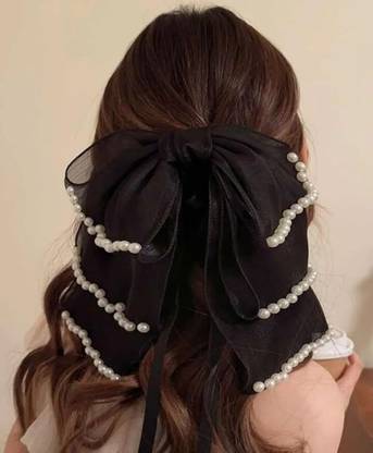 EvoNest Georgette Multi Layers Bow & Pearl Detailed Hair Clip