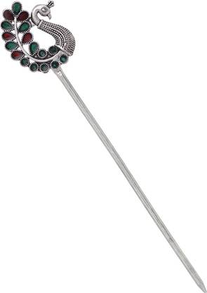 V L IMPEX Peacock Theme Maroon & Green Colour Women Fashion Hair Sticks Bun Stick