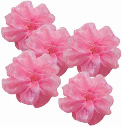 RimR Organza Scrunchies (Extra Large) Pink Pack of 5 Rubber Band