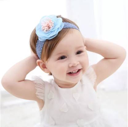 Ziory 1 pc Blue Lace Headband With Bow Motif for Baby Girl,Kids baby hair accessories Head Band