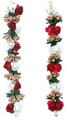 VinshBond Set of 2 Fancy Hair Artificial flower gajra, Flower Juda/gajra | Juda Band Hair Accessories for Women & Girls (Red And White) Bun