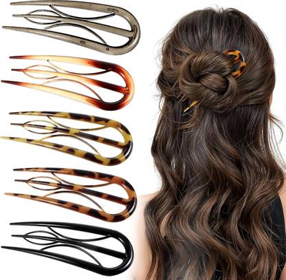 sannidhi French Twist Hair Pins Set of 5 Elegant U Pins Acrylic Hair Accessory for Women Hair Pin