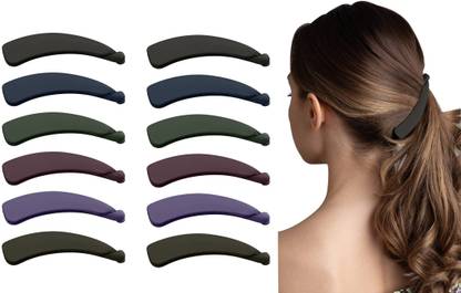 DN Creation Set of 12 Random Color Acrylic Matte Finish Big Size Banana Clip Ponytail Holder Banana Clip