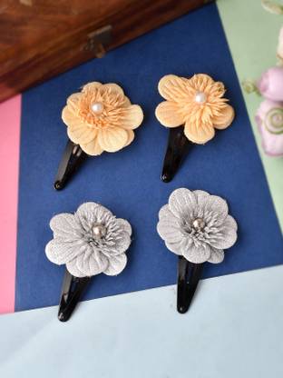 Silvermerc Designs Set of 2 Grey & Orange Floral Tic Tac Hair Clip Tic Tac Clip
