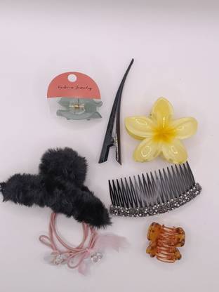 Satrangi SANDHYYA Hair accessories set for girls 8 pieces, 2 free heart shape Rubberband Hair Accessory Set