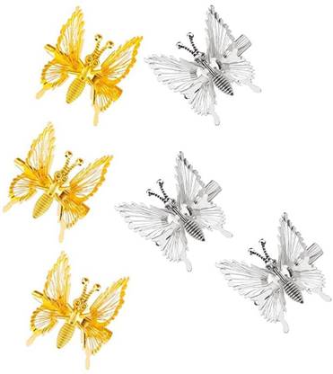 Blubby 6 Pcs Golden and Silver Butterfly Metal Hair Clutcher Hair Claw Clips for Women Hair Claw
