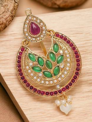 ANOUK Maroon & Green Kemp Stones Hair Bun Pin - Juda Pin - Ethnic Chandbali Style Bun Clip