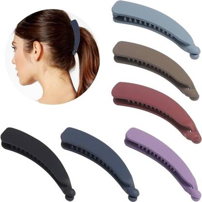 glamvibe Korean Clutcher Glossy Banana Clips For Girls 6pcs Hairstyle Clips Random Color Banana Clip