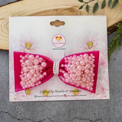 Joy's Creations Dainty Pearl Hair Clip with Finest Quality Material for Girl (Hot Pink) Back Pin