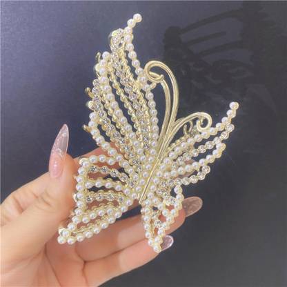 SAMYAK Wedding Rhinestone Pearl Studded Hair Clip Clutch Barrettes For Women & Girls Hair Claw