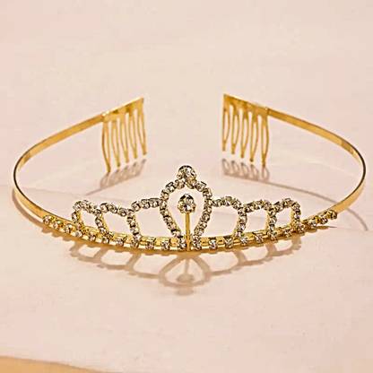 Proplady Wedding Golden Embellished Princess Crown, Tiara for Girls & Women Hair Band