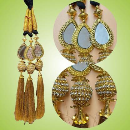 PRAAJKA Women Golden Zari Parandi Paranda Punjabi Choti Braid Extension Braid Extension